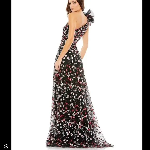 Mac Duggal 20331 EMBELLISHED RUFFLED ONE SHOULDER A LINE GOWN Black 12 - Picture 4 of 15